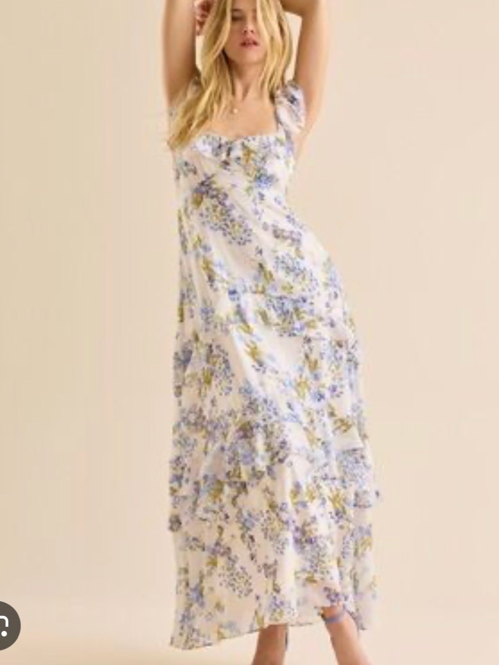 Altar'd State Ivory Maxi Dress with Blue & Green Floral Print